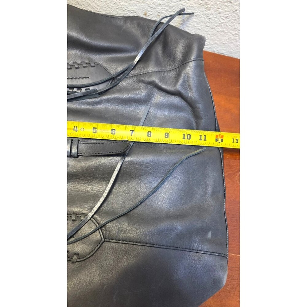 The Sak Black Leather Tote Bag Braided Trim & Tassel Accents Zip Closure Size L - Picture 8 of 11